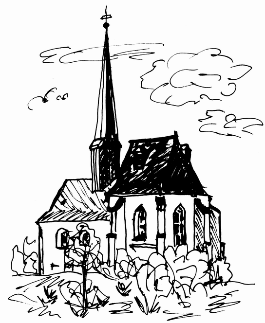 Zeichnung Kirche Jahnshain von Johannes Möller